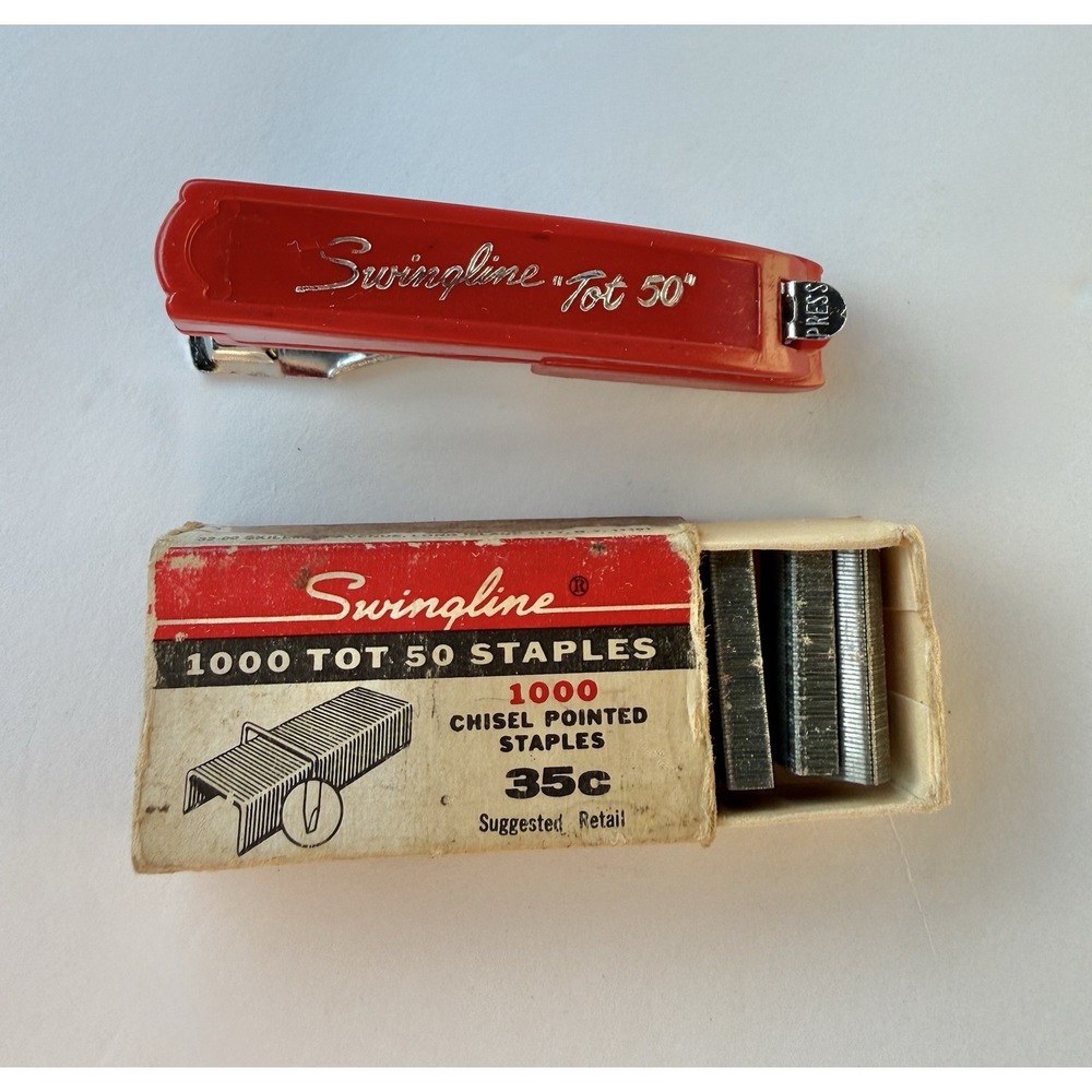 Vintage Swingline TOT 50 Red MINI Stapler Kit with Original Staples Made in USA